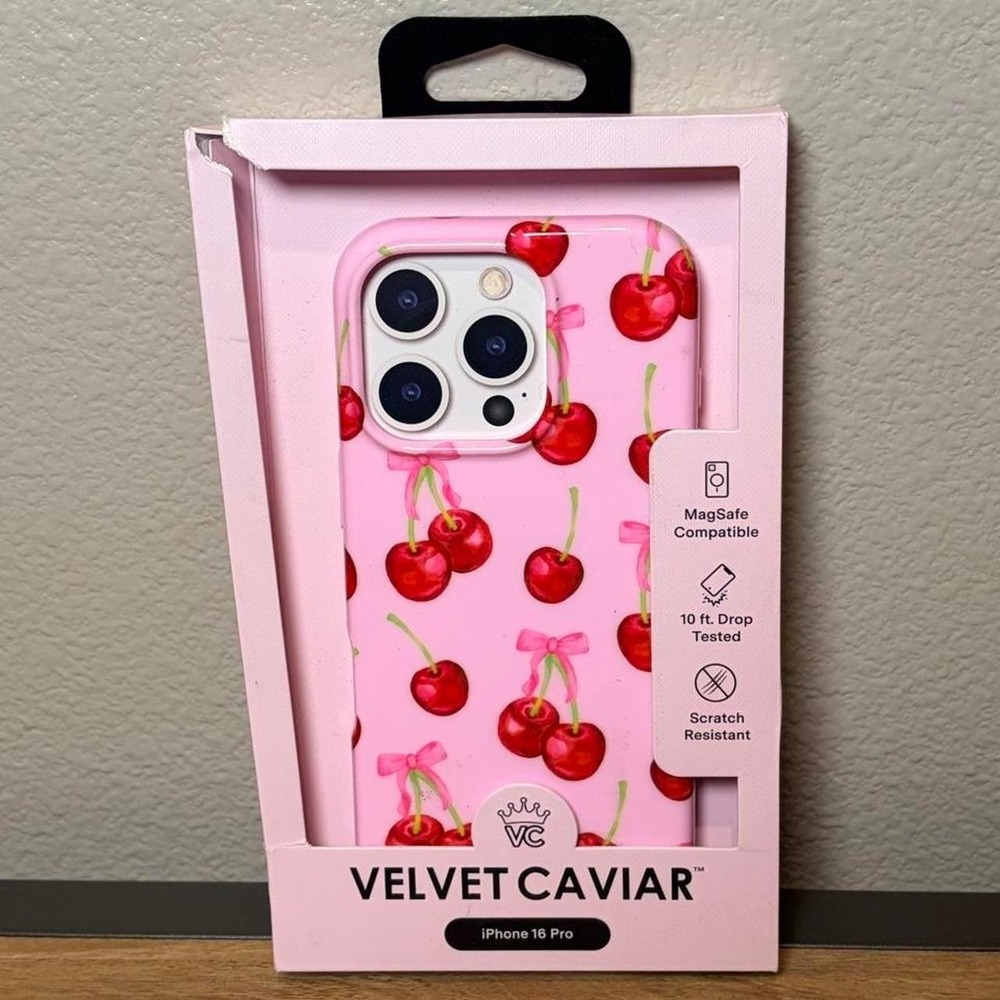 Velvet Caviar iPhone 16 Pro Case Pink Cherry Bow MagSafe Protective Cover